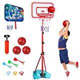Meland Kids Basketball Hoop Stand with Dart Board - Portable Kids Basketball Goal Adjustable Height 2.9ft-6.2ft with Balls & Darts Christmas Birthday Gifts for Toddlers