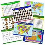 Brainymats Educational Kids Placemat for Dining Table-Set of 8 Learning Placemats, Non-Slip Kids Placemats-US Presidents, World Map, USA Map, Periodic Table, Hand Writing, Multiplication, Division
