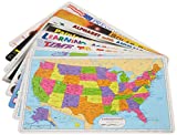 Painless Learning Educational Placemats for Kids USA and World Map, Time and Money, Alphabet, US Presidents, Solar System, Multiplication, 8 Pack