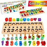 CozyBomb Wooden Number Puzzle Sorting Montessori Toys for Toddlers - Shape Sorter Counting Game for Age 3 4 5 Year olds Kids - Preschool Education Math Stacking Block Learning Wood Chunky Jigsaw