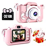 CIMELR Kids Camera Toys for 3-12 Year Old Boys/Girls, Kids Digital Camera for Toddler with 1080P Video, Chritmas Birthday Festival Gifts for Kids, Selfie Camera for Kids, 32GB SD Card(Pink)