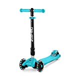 JETSON Twin Folding 3-Wheel Kick Scooter, Blue - Light-Up Wheels, Lean-to-Steer Design and Height Adjustable Handlebar, for Kids Ages 5+