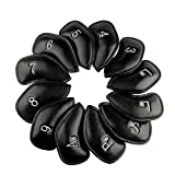 Craftsman Golf 12pcs or 1pc Thick Synthetic Leather Golf Iron Head Covers Set Headcover Fit All Brands Callaway Ping Taylormade Cobra Etc. Also Custom Name (12pcs Black w/Silver No.)
