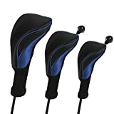 Number-one Golf Club Head Covers for Fairway Woods Driver Hybrids, 3Pcs Long Neck Mesh Golf Club Headcovers Set with Interchangeable No. Tags 3 4 5 6 7 X (Blue)