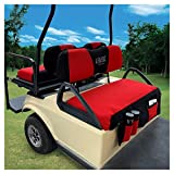 10L0L Golf Cart Seat Covers (Front and Rear) for EZGO TXT RXV & Club Car DS, Warm Front Golf Cart Seat Cover with Removable Pockets Polyester Mesh Cloth Seat Cover Black Gray Red - Small