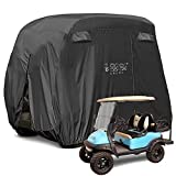 10L0L 4 Passenger Golf Cart Cover Fits EZGO, Club Car, Yamaha, 400D Waterproof Windproof Sunproof Outdoor All-Weather Polyester Full Cover with Three Zipper Doors - Black