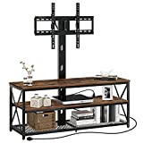 Seventable 43 Inch TV Stand with Mount for TVs up to 65 Inches, Swivel Floor TV Stand Mount and Power Outlet, Height Adjustable TV Entertainment Center with Cable Management, Rustic Brown