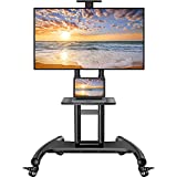 Mobile TV Cart for 32-75 Inch Flat/Curved LED/LCD/OLED TVs Rolling TV Stand with Height Adjustable Shelf Max VESA 600x400mm up to 100lbs- UL Certificated Outdoor TV Stand Trolley with Wheels- PGTVMC05
