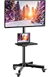 Mobile TV Cart with Wheels for 23-55 Inch LCD LED OLED Flat Curved Screen Outdoor TVs Height Adjustable Shelf Trolley Floor Stand Holds up to 55lbs Movable Monitor Holder with Tray Max VESA 400x400mm