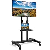 Rfiver Mobile TV Stand Rolling Cart with Tilt Mount/Locking Wheels for 32-80 Inch Flat Screen/Curved TVs up to 110lbs, Portable Floor Stand with Laptop Shelf, Height Adjustable, Extra Tall