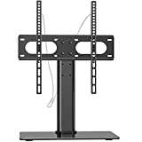 WALI Universal TV Stand, Table Top TV Stand for 32 to 47 inch Flat TV, Height Adjustable TV Mount with Tempered Glass Base and Security Wire, 88lbs Weight Capacity, VESA 400x400mm (TVDVD-01), Black