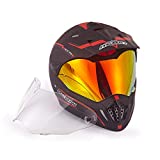 NENKI Dual Sport Enduro Motocross & Motorcycle Helmet NK-310 Dot Approved with Iridium Red Visor Attached Clear Visor (X-Large, Matt Black & Red)