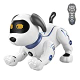 Hitish Remote Control Robot Dog, Intelligent Interactive Programmable Dancing Handstand Robo Stunt Doggy Toy, Voice Control Robotic Puppy Pet Toys with Light for Kids 3 4 5 6 Years Old and Up