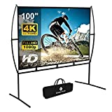Projector Screen with Stand Foldable Portable Movie Screen 100 Inch（16：9）, HD 4K Double Sided Projection Screen Indoor Outdoor Projector Movies Screen for Home Theater (100 Inch) …
