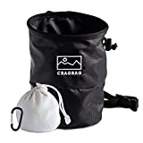 Cragbag Rock Climbing Bag + Chalk Ball + Carabiner - Made with Lightweight Nylon Material, Large Zipper Pocket for Cell Phone, Elastic Brush Holder, and Anti-Leak Closure System