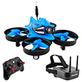 Makerfire Micro FPV Racing Drone with FPV Goggles 5.8G 40CH 1000TVL Camera RTF Tiny Whoop Mini FPV Quadcopter for Beginners,Altitude Hold, One Key Return, Headless Mode Armor Blue Shark