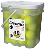 GAMMA Pressureless Tennis Ball Bucket| Case w/48 Practice Balls| Sturdy/Reusable/Portable Bucket to Replace Less Durable Tennis Mesh Bags| Ideal For All Court Types| Gamma Premium Tennis Accessories