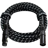 GLS Audio 25 Foot Mic Cable Balanced XLR Patch Cords - XLR Male to XLR Female 25 FT Microphone Cables Black Gray Tweed Cloth Jacket - 25 Feet Mike Pro