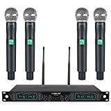 Wireless Microphone System, Phenyx Pro 4-Channel UHF Cordless Mic Set With Four Handheld Mics, All Metal Build, Fixed Frequency, Long Range 260ft, Ideal for Church,Karaoke,Weddings, Events (PTU-5000A)