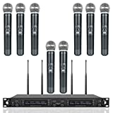Wireless Microphone System, Phenyx Pro Eight-Channel Cordless Mic Set with Metal Handheld Mics, 8x40 Channels, Auto Scan, Long Distance 328ft, Ideal for DJ, Church, Outdoor Events (PTU-6000A)