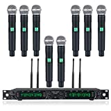 Wireless Microphone System, Phenyx Pro 8-Channel UHF Cordless Mic Set with Eight Handheld Mics, Fixed Frequency, All Metal Build, Long Range 260ft, Ideal for Karaoke,Church,Events (PTU-4000A)