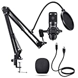 USB Microphone - Recording Microphone, Gaming Microphone, PC Streaming Podcast Mic, 192KHZ/24Bit Microphone, USB Mic Kit with Sound Chipset Boom Arm Set,