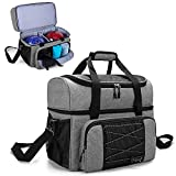 DSLEAF Bowling Bag for 2 Balls, Bowling Tote with Wooden Bowling Cups and Padded divider for Double Ball and One Pair of Bowling Shoes Up to Mens 16 and Extra Essentials, Bag Only, Grey