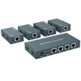 HDMI Extender Splitter 1x4, 1080P@60Hz, Extending 165ft (50m) Length Transmission Over CAT5e/CAT6/CAT7 Cable, 4 Channel Transmission Only 1 Power Adapter