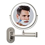 Magnifying Mirror with Light Wall Mounted Lighted Makeup Mirror 1X 10X Magnification 3 Color Dimmable, 8'' Double Sided Vanity Mirror Bathroom LED Light up Shaving Mirror 360° Extendable Arm