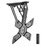 Mount-It Motorized Ceiling TV Mount With Remote, Electric Flip Down Pitched Roof Mount Fits 32, 37, 40, 47, 50 and 55 Inch Flat Screen TVs and Monitors, black