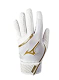 Mizuno MVP Adult Baseball Batting Glove, White-Gold, Medium