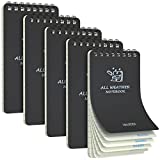 Waterproof Notebooks, 5 Pack Spiral All Weather Notepads for Memo, Notes, Outdoor Activities, Tactical, Weatherproof Grid Paper with Cover, Black