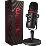 USB Microphone - AUDIOPRO Computer Condenser Gaming Mic for PC/Laptop/Phone/PS4/5, Headphone Output, Volume Control, USB Type C Plug and Play, LED Mute Button, for Streaming, Podcast, Studio Recording
