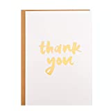Thank You Card - Single White Textured Card with Gold Foiled Lettering 'Thank You' with 1 Kraft Envelopes - 5' x 7' Blank Inside - for Wedding Bridal Shower Baby Shower Birthday Party Appreciation