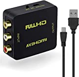RCA to HDMI, AV to HDMI 1080P Converter , Golden Port Video Converter Composite CVBS Audio Video Adapter for PS2 Wii Xbox VHS VCR Camera DVD Players, Wii, Wii U, Support PAL/NTSC with USB Charge Cable