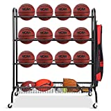 FHXZH Ball Storage Garage, Basketball Racks, Ball Holder , Rolling Sports Equipment Storage Cart with Baskets and Hooks , Garage Sports Equipment Organizer with Wheels