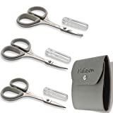 PAFASON Stainless Steel Mustache Beard Facial Nose Hair Trimming Scissor Set with Safety Cover and Leather Pouch