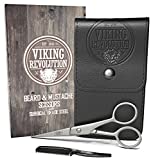 Viking Revolution - Beard and Mustache Scissors w/Comb and Synthetic Leather Case Professional Sharp Surgical Grade Steel for Trimming, Grooming, Cutting Mustache, Beards & Eyebrows Hair