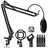 InnoGear Microphone Stand for Blue Yeti Adjustable Suspension Boom Scissor Arm Stand with 3/8'to 5/8' Screw Adapter Shock Mount Windscreen Pop Filter Mic Clip Holder Cable Ties, Medium
