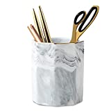 WAVEYU Pen Holder, Stand for Desk Marble Pattern Pencil Cup for Girls Kids Durable Ceramic Desk Organizer Makeup Brush Holder for Office, Classroom, Home, Gray Marble