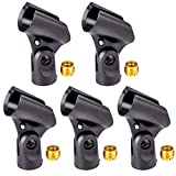 Universal Microphone Clip Holder with Nut Adapters 5/8' to 3/8', 5 Pack, Black