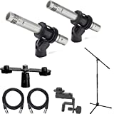 Samson C02 Pencil Condenser Microphones Stereo Pair for Overhead Drums, Piano, Strings and Vocals, with Mic Stand, Mic Clip, Mic Cable, and Mic Attachment Bar, Bundle
