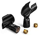 Moukey Microphone Mic Clip Holder for Mic Stand with 5/8' Male to 3/8' Female Adapter, 2-pack