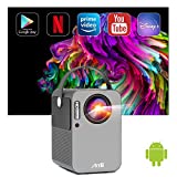 Smart Projector Android TV 9.0, Artlii Play WiFi Bluetooth Projector, Native 1080p Full HD Supported, Stereo Sound, 4D±45° Correction, Outdoor Projector with Built-in Netflix, YouTube, Prime Video