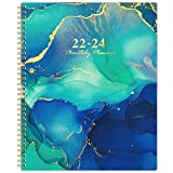 2022-2024 Monthly Planner - 24-Month Planner with Tabs & Pocket & Label, Contacts and Passwords, 9' x 11', Thick Paper, July 2022 - June 2024, Twin-Wire Binding - Green Aurora