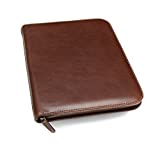Maruse Personalized Italian Leather Executive Padfolio, Leather Portfolio Laptop Sleeve with Zip Closure and Writing Pad, Custom Brown