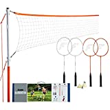 Franklin Sports Badminton Set - Beach + Backyard Badminton Net + Poles - 4 Player Rackets + 2 Birdies Included - Portable Set with Carry Case - Starter