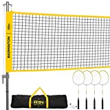 A11N Outdoor Badminton Set - Includes Anti-Sag Net, 4 Rackets, 2 Shuttlecocks, and Carrying Bag - for Backyard, Beach, and Park