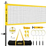 A11N Outdoor Volleyball and Badminton Combo Set - Includes Adjustable Height Anti-Sag Net, Volleyball, Air Pump, 4 Badminton Rackets, 2 Shuttlecocks, Boundary Line Marker, and Carrying Bag