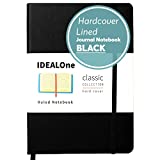 IDEALOne Journal Notebook Lined Classic Hardcover – For Work, Home, School, 5.7 x 8 inches, 100GSM Thick Paper, with Elastic Band Closure and Ribbon Bookmark, Black
